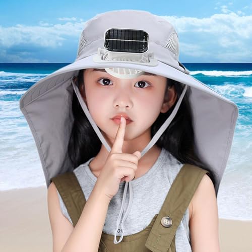 Children Outdoor Hat with Solar Fan Rechargeable Breathable Versatile Cooling Hat for Boys Girls Fashionable- Light Gray4