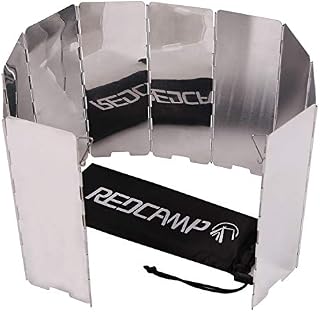 REDCAMP Folding Outdoor Stove Windscreen, 10 Plates Aluminum Camping Stove Windshield with Carrying