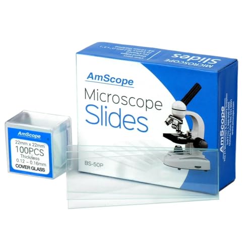 Image of AmScope BS-50P-100S-22 Pre-Cleaned Blank Ground Edge Glass Microscope Slides and 100pc Pre-Cleaned Square Glass Cover Slips Coverslips