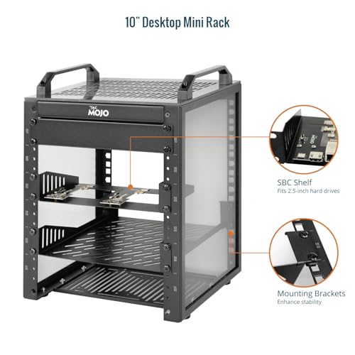 Image of Tecmojo 6U Network Rack, 10 inch Mini Server Rack with 2 Side Translucent Panels & 2 Top Handles, 7.87 inch Deep, for 10 inch IT Equipment & A /V Devices, Black