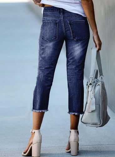 Image of Sidefeel Women's High Waisted Straight Leg Jeans Capri Denim Pants