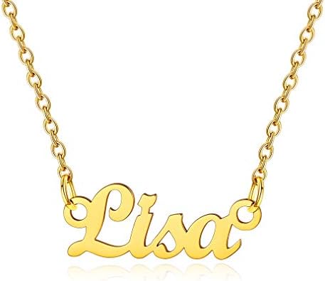 Custom4U Custom Name Necklace,Personalised Nameplate Jewellery Gifts for Women Girl Mum,Silver/Gold/Black,with 16+2''/40+5cm Chain,(with Gift Box)