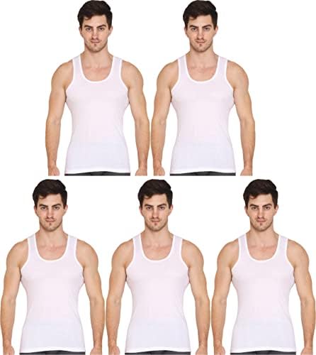 VIP Supreme Men's Sleeveless Round Neck Cotton Vest | Retro Style | Slim Fit | Breathable and Comfortable Innerwear | Soft Itch-Free Innerwear Baniyan | Easy Tuck Design (Pack of 5) (White)