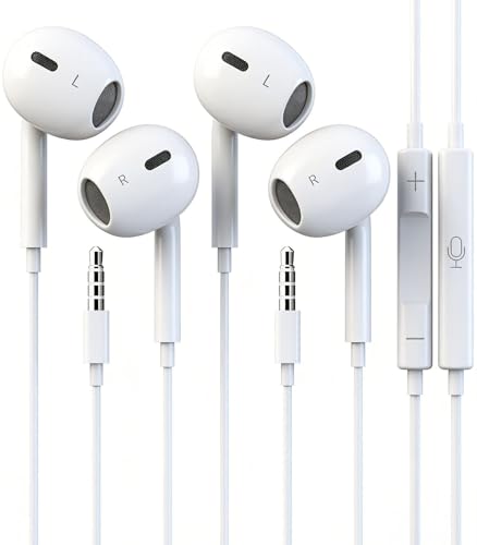 Zetuti 2 Packs Wired iPhone Earbuds Headphones 3.5mm Earphones with Microphone & Built-in Remote Compatible for iPhone, iPad, iPod, Laptop, PC, Android, MP3/4 Most 3.5mm Audio Devices for School