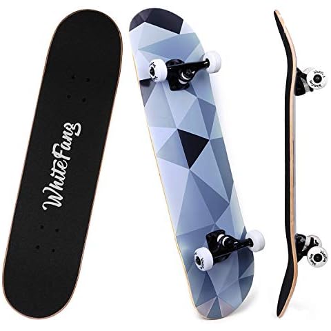 WhiteFang Skateboards, Complete Skateboard 31 x 7.88, 7 Layer Canadian Maple Double Kick Concave Standard and Tricks for Kids and Beginners (Diamond) Cover