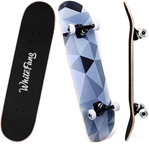 WhiteFang Skateboards, Complete Skateboard 31 x 7.88, 7 Layer Canadian Maple Double Kick Concave Standard and Tricks for Kids and Beginners (Diamond)