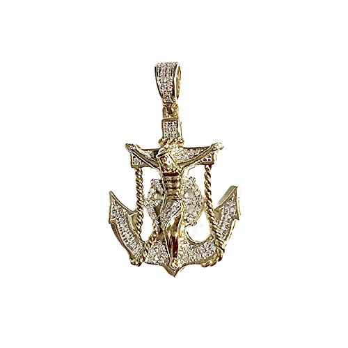 TGDJ Solid 10k Yellow Gold Jesus Cross Mariner Charm
