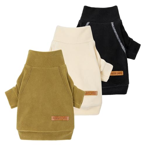 Image of Fitwarm 3 Pack Classic Fleece Dog Sweater, Winter Clothes for Small Dogs Boy Girl, Turtleneck Dog Sweatshirt, Pet Pullover Jumper, Cat Apparel, Black, Olive Green, Cream, Small