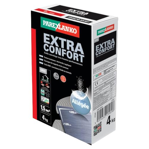 Parexlanko - Colle carrelage allégée - Extra Confort - Gris - Haute performance d’adhérence et de déformabilité - Compatible plancher chauffant - 4kg