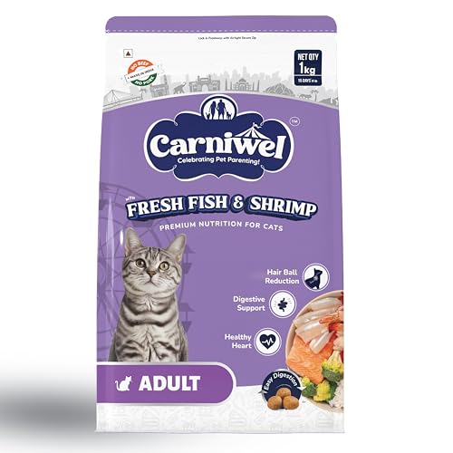 Image of Carniwel Fresh Fish & Shrimp Adult Dry Cat Food 1 Kg | Fresh & Natural Ingredients | Highly Palatable | Supports Healthy Skin & Glossy Coat | Premium Nutrition for Adult Cats