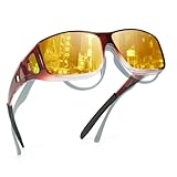 TJUTR Night Vision Driving Glasses Fit Over Glasses for Men Women, Anti Glare Polarized Nighttime Eyeglasses Yellow Lens