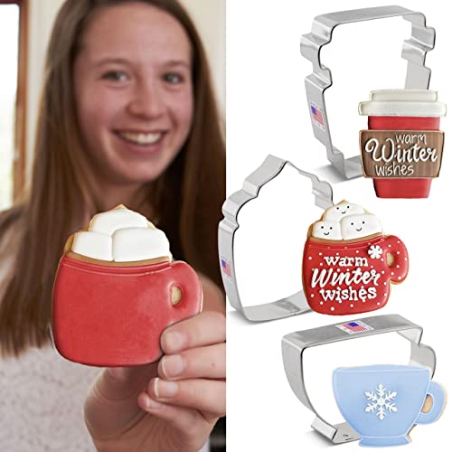 Ann Clark Cookie Cutters 3 Piece Coffee/Tea Cup Cookie Cutter Set With Recipe Booklet, Coffee Mug, Latte Cup, Teacup #TOP1