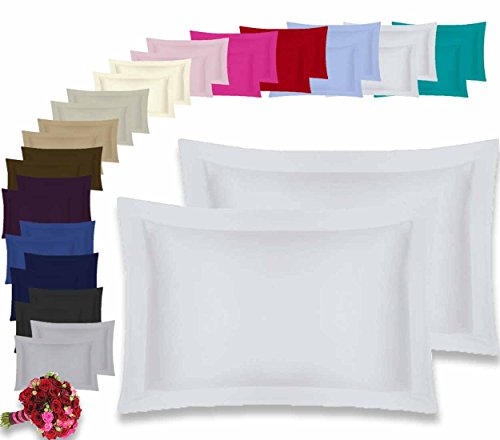 Oxford Pair Pillow Cases 100% Percale 180 Thread Count Hotel Quality * Textile.Plus* (Oxford White)