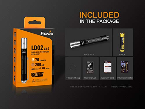 Fenix Ld02 V2.0 70 Lumen Neutral White/Uv Pen-Type Led Flashlight Bundle With Aaa Edisonbright Battery #TOP4