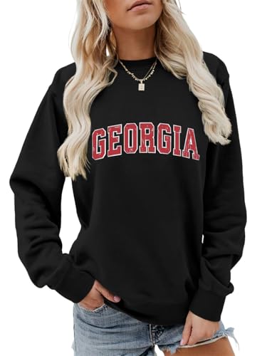 Hadomaki Georgia Sweatshirt Vintage Retro GA Sweatshirt Athletic College Style Shirts Women Crewneck Classic Pullover Tops