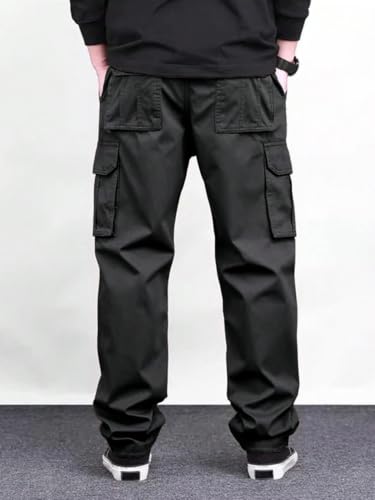 Image of Pure Cotton Cargo Pants for Men | Cargo Pant Man | Elastic Drawstring Waist Straight Fit Lower Pant | Multi-Pocket Utility Trousers for Men | Stylish Comfortable Casual Outdoor Bottom Wear