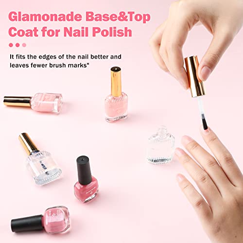 Glamonade Nail Polish Base Coat Top Coat Set 0.34Oz Water-Based Non-Toxic Top Coat Base Coat For Nail Polish Clear Glossy Nail Polish Primer Foundation Base And Top Coat At Home Diy Manicure #TOP2