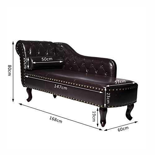 HOMCOM Deluxe Vintage Style Faux Leather Chaise Longue - Dark Brown - Image 3