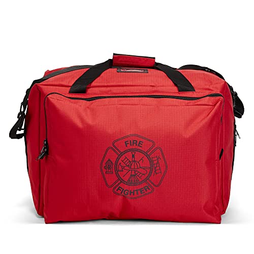 LINE2design Deluxe Step-In Firefighter Gear Bag with Maltese Cross Logo with Removable Shoulder Straps & Triple-Reinforced Stitching - Red