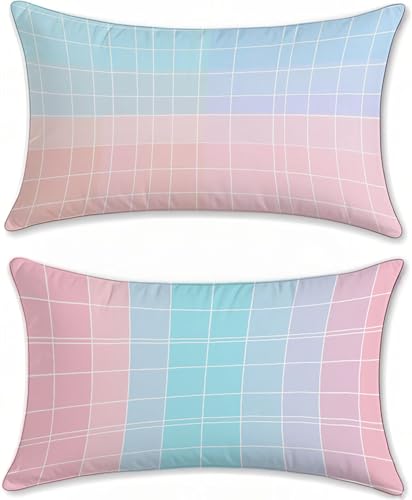 Housse de coussin extérieur imperméable lot de 2 velours 40x70cm treillis - 2
