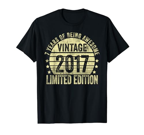 7 Year Old Gifts Vintage 2017 Limited Edition 7th Birthday Maglietta