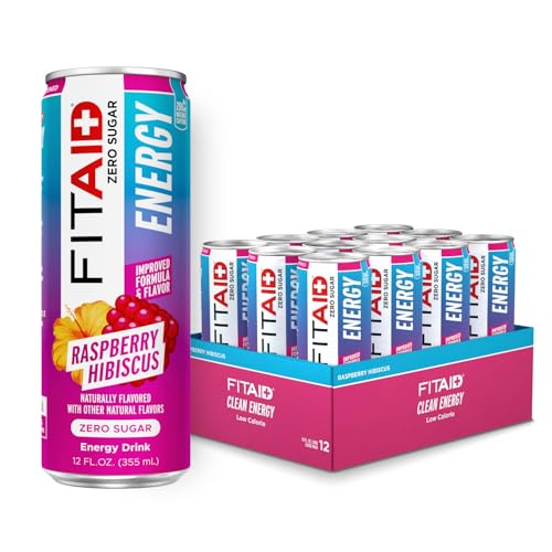 FITAID Energy Zero Sugar Raspberry Hibiscus 200mg, 12 fl oz (12-Pack)