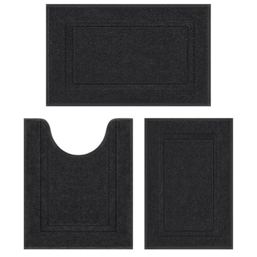 SHACOS Black Bathroom Rugs Sets 3 Piece Small Bath Mat U Shaped Toilet Rug