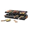 Boska Raclette Party – Appareil à raclette pour 8 personnes – Sans PFAS – Plaque en céramique – Poignées en bois de hêtre – Plaque en aluminium réversible – Noir