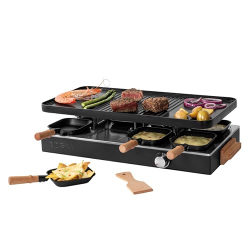 Boska Raclette Party – Appareil à raclette pour 8 personnes – Sans PFAS – Plaque en céramique – Poignées en bois de hêtre – Plaque en aluminium...