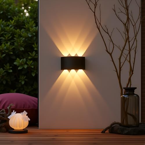 Image of FERA Waterproof Up Down Led Wall Lamp, Aluminium IP65 Body 6 Ray, Warm White, Indoor /Outdoor Decorative Wall Sconce Light, (6 ray Warm)