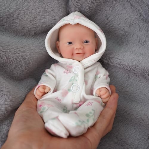 Muñeca bebé mini reborn de silicona 7 pulgadas con accesorios miniatura 6