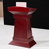 Wood Podium Stand, Wood Speaking Lectern Stand, Wooden Lectern with Storage and Wire Hole, Standing Pulpit for Church Office School Home