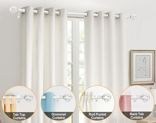 Miniatura 5 de Usfook Barra De Cortinas Blanca 80 A 218 Cm, 22 Mm De Diámetro Barra Cortina Extensibles, Palo Cortina Juego Ajustable Con Remates Florales Para Dormitorio Y Cocina