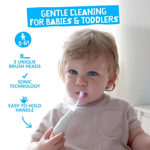 Image of Jack N' Jill Tickle Tooth Sonic Toothbrush, 1 Pack + Replacement Heads | Kids Electric Toothbrush, Gentle Teeth Cleaning, for Babies & Toddlers Ages 0-3, LED Inspection Light, Extra Soft Bristles