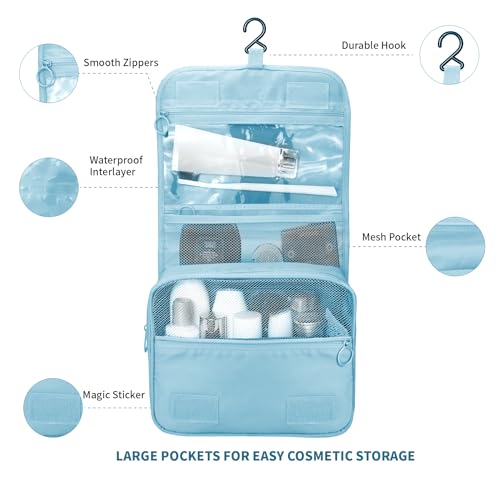 Image of Lcsmaokin Large Capacity Toiletry Bag Travel Bag with Hanging Hook for Men and Women Waterproof Travel Cosmetic Bag Bathroom Storage Bag for Brushes Set, Full-Sized Shampoo, Toiletries, Accessories,