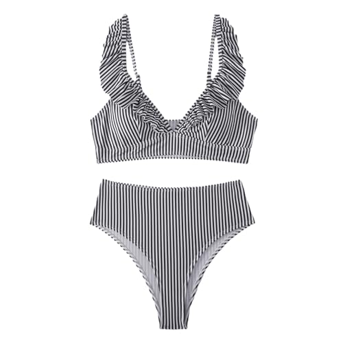 Traje de baño reductor de cintura alta y volantes para moldear con comodidad