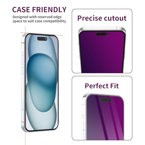 Image of 2 Pack Privacy Screen Protector for iPhone 15 Plus Tempered Glass 6.7inch Private Glass Anti-Spy Eye Protection Anti-Scratch Full Coverage No Bubble