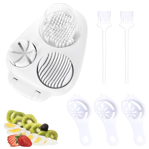 Vaskula Coupe Oeuf 3 en 1 Coupe Œufs en Acier Inoxydable avec 3 Separateur Oeuf et 2 Brosse de Nettoyage Coupes Tomates en Tranches pour Œufs Beurre Champignons Fraises Fruits Mous