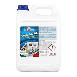 Rhütten, Akqua Blu WC, Liquido Chimico ad Azione Disgregante nei Confronti dei Rifiuti Organici, Trattamento di Acque Nere Derivanti da Toilette di Mezzi di Trasporto, per Camper, Autobus, 5L