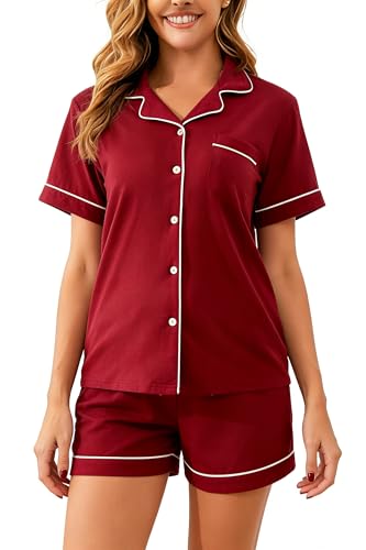 Image of 100% Cotton Pajama Sets for Women 2 Piece Long Sleeve Button Down Pjs Soft Comfy Ladies Sleepwear Lounge Sets S-XL