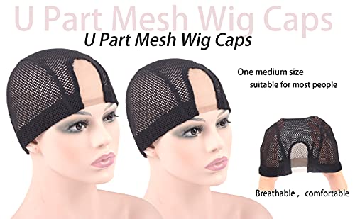 Ytbyt 2 Pcs 1.4X3 Inch U Part Wig Cap For Making Wig Medium Brown Lace Wig Cap Dome Mesh Stretch Weaving Wig Caps ( Medium Black ) #TOP5