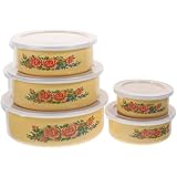 Yardwe 5Pcs Enamel Salad Bowls with Lids, Multi-Use Food Storage Containers, Ramen Bowls Set, Ideal for Kitchen, Home, Parties