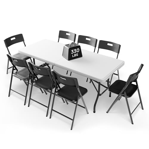 Ortus Collective 6FT Folding Table Set with 8 Folding Chairs,