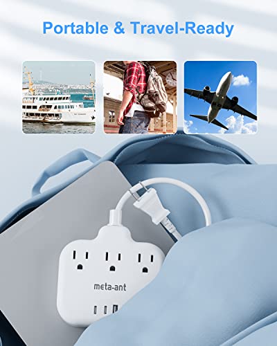 Adaptador meta-ant de 2 clavijas a 3 clavijas con 7 tomas y 4 USB (2 USB-C), extensión de 1.55 m, polarizado, color blanco miniatura 6