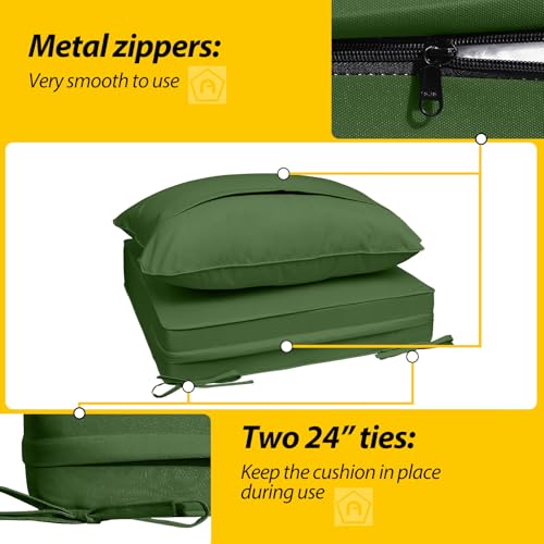 Image of AAAAAcessories Outdoor Deep Seat Cushions, Waterproof, Fade-Resistant Patio Furniture Replacement Cushions, 24 inch x 24 inch x 5 inch, Set of 4, Dark Moss Green