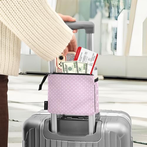 Image of Luggage Cup Holder for Suitcases Free Hands Suitcase Cup Holder Travel Luggage Drink Holder Portable Luggage Cup Caddy Bag Carrier with Handle Pink Polka Dots