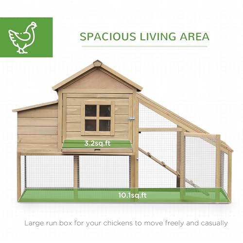 Image of PawHut 69 inch Wooden Chicken Coop, Poultry Cage Hen House with Connecting Ramp, Removable Tray, Ventilated Window and Nesting Box, Natural