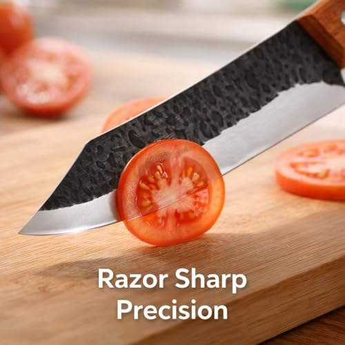 Image of Machado Heavy Duty Cleaver Knife | Forged Stainless Steel Butcher Knife with Wooden Handle | Hammered Blade for Meat Cutting, Chopping & Outdoor BBQ | Professional Chef & Home Use