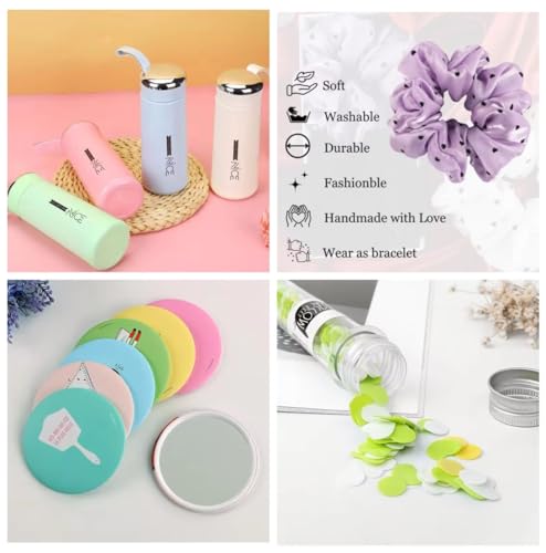 Image of Le Delite Birthday Gift for Sister I Combo Gift Hamper | Stylish Makeup Pouch, Glass Water Bottle, Pendant Necklace, Scrunchie, Soap Tube, memopad Spiral Diary & Lipstick Pen (rainbow combo) 100 Pages