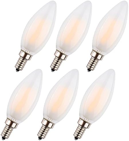 LED Candelabra Bulb, Dimmable C35 6W LED Filament Candle Bulb, E12 Base, Warm White 2700K, LED Light Bulb 50W Equivalent, 110-120VAC, 6 Pack (6 Watt, Bullet Top-Frosted Cover)